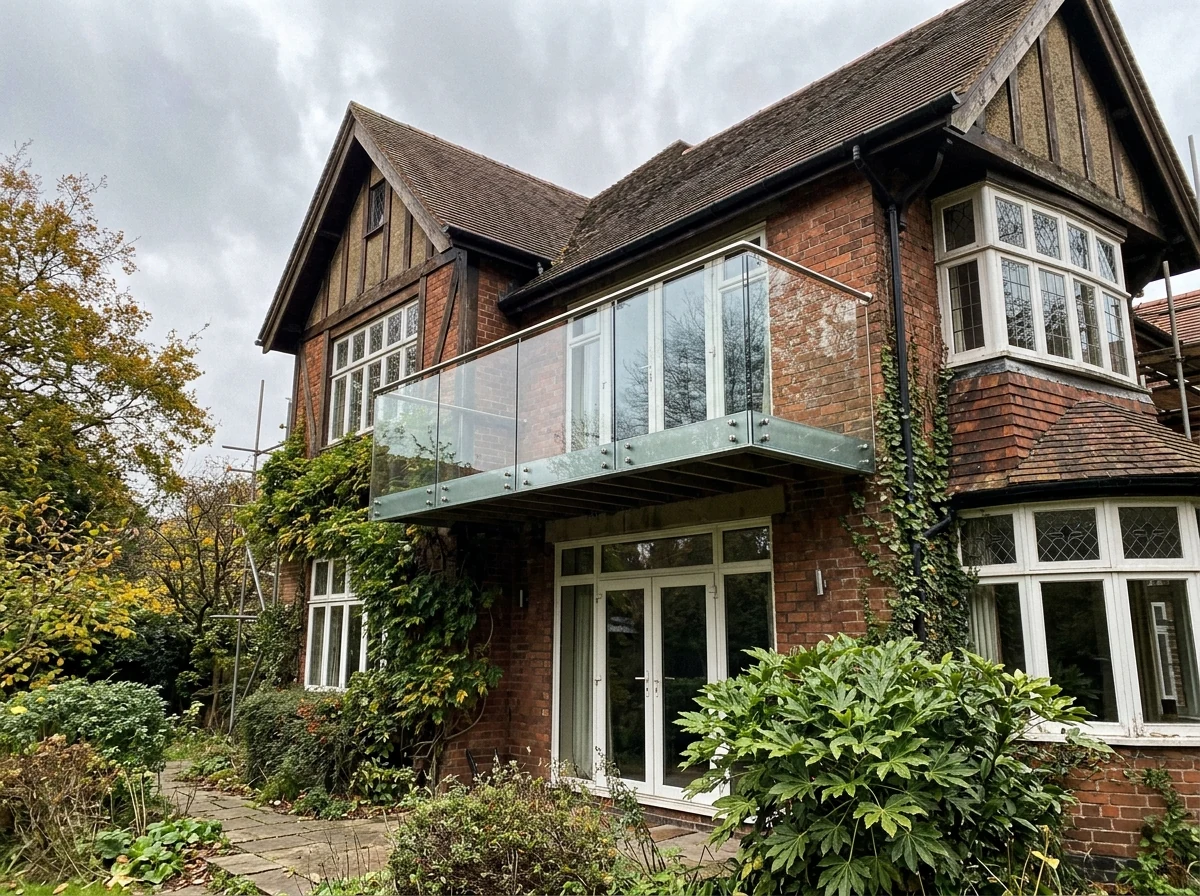 Glass balcony balustrade on a Birmingham rear extension terrace
