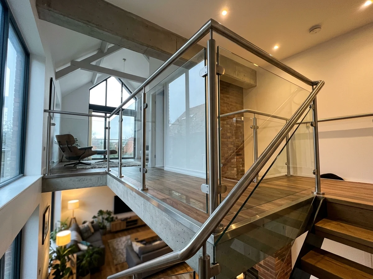 Glass railing installation in Birmingham by Birmingham Glass Balustrades, staircase upgrade
